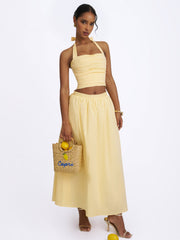 Wina Lemon Yellow Cotton Poplin Low-Waisted Maxi Skirt