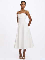 Vicenta White Cotton Poplin Ruched Midi Dress