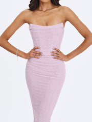 Raylee Lilac Beaded Mesh Strapless Sheath Maxi Dress