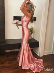 Sexy Pink V-neck Mermaid Long Prom Dress with Train, Evening Dress, PD381831