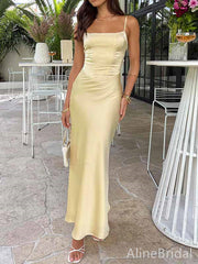 Elegant Yellow Square Mermaid Long Prom Dress, Evening Dress, PD381878