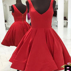 Red simple v-neck freshman A-line cheap homecoming dresses,BD00141