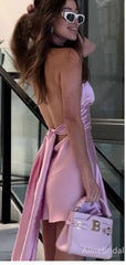 Sexy V-neck Halter A-line Short Homecoming Dress with Tie Back, HD328001