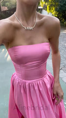 Elegant Pink Strapless Side Slit A-line Long Prom Dress, Evening Dress, PD3754