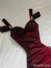 Elegant Burgundy Sweetheart A-line Tulle Prom Dress, PD381948