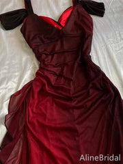 Elegant Burgundy Sweetheart A-line Tulle Prom Dress, PD381948