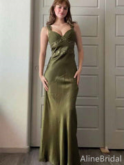 Elegant Olive Green Beaded Long Prom Dress, PD381950