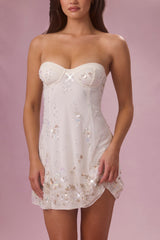 Embellished Bandeau Mini Dress in Ivory