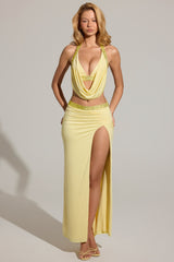 Embellished Low-Rise Maxi Skirt in Butter Yellow