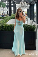 Elegant Light Blue Sweetheart Strapless Cut-Out Long Prom Dress, Evening Dress, PD4003