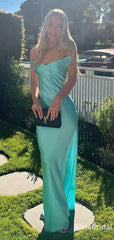 Elegant Tiffany Blue Off the Shoulder Long Mermaid Prom Dress, Evening Dress, PD382117