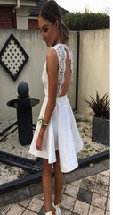 Short white lace simple open backs sexy unique style cocktail homecoming dresses,BD00176