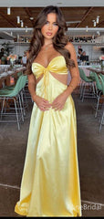 Sexy Strapless Cut-out Yellow A-line Long Prom Dress, Evening Dress, PD3822968