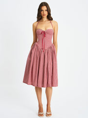Susanna Red Cotton Gingham Drop Waist Midi Dress