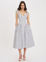 Rahma Polka Dot Cotton Poplin Drop Waist Midi Dress
