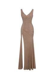 Viveca Apricot Crystal-Embellished Asymmetrical Ruched Maxi Dress