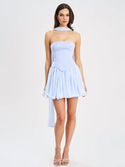 Valentina Baby Blue Boned Curve Edge Peplum Mini Dress