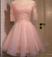 Elegant Off the Shoulder Lace Appliques A-line Short Homecoming Dress, Wedding Guest Dress, CM0006