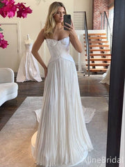 Vintage Ivory Pleated Strapless A-line Long Prom Dress, Shell Bodice Evening Dress, PD37667