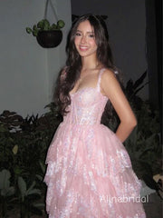 Stunning Pink Tulle Lace Beaded A-line Prom Ball Gown, Evening Dress, PD382239