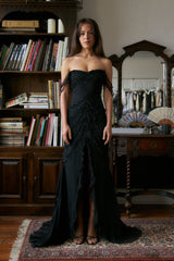 Cascading Ruffle Gown Lined in Noir