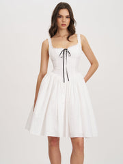 Madison White Cotton Eyelet Square Neck Midi Dress