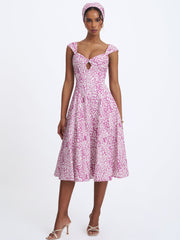 Wynonna Mauve Cheetah Linen Keyhole Midi Dress