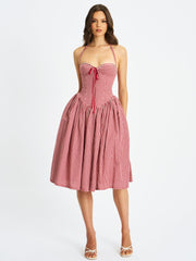 Susanna Red Cotton Gingham Drop Waist Midi Dress