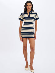 Whitley Navy & Ivory Piqué Cotton Striped Collared Mini Dress