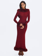 Melrose Burgundy Petite-Length Rhinestone Mesh Low Back Mermaid Gown
