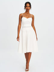 Maelis White Cotton Eyelet Drop Waist Midi Dress
