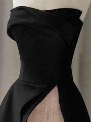 Elegant Black Strapless A-line Floor Length Prom Dress with Pink Tulle, PD3662