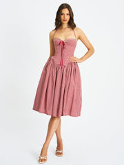 Susanna Red Cotton Gingham Drop Waist Midi Dress