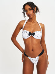 Oliveah Polka Dot Ruched Black Lacing Bikini Bottom