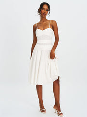 Maelis White Cotton Eyelet Drop Waist Midi Dress