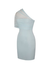 Phoebe Mint One-Shoulder Ruched Mesh Mini Dress
