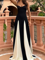 Elegant Spaghetti Straps Black& White Solid Patchwork A-line Maxi Prom Dress, Formal Dress, PD382244