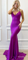 Sexy Purple V-neck Lace-Up Back Mermaid Long Prom Dress-Spaghetti Strap Evening Dress,PD37719