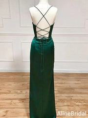 Elegant Emerald Green Corset Prom Dress with Slit, Evening Dress, PD37761