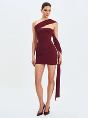 Ovelia Crimson Satin Ribbon Strapless Mini Dress