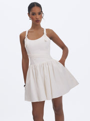 Francine White Cotton Denim Crossover Strap Mini Dress