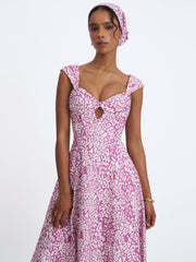 Wynonna Mauve Cheetah Linen Keyhole Midi Dress