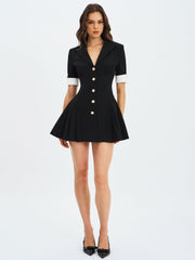 Ilitha Black Woven Crepe Pleated Mini Blazer Dress