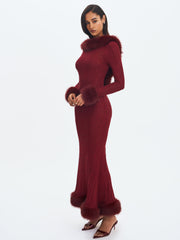 Melrose Burgundy Petite-Length Rhinestone Mesh Low Back Mermaid Gown