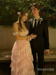 Stunning Pink Tulle Lace Beaded A-line Prom Ball Gown, Evening Dress, PD382239