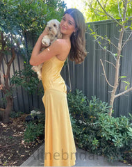 Minimalist Yellow Strapless Long Prom Dress with Slit, PD3742