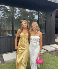 Minimalist Yellow Strapless Long Prom Dress with Slit, PD3742