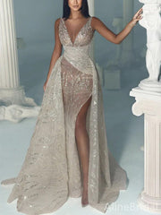 Elegant V-neck Split Side Mermaid Long Prom Dress,PD37874
