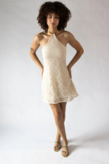 Diamond Pointelle Beaded Halter Mini Dress