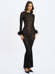 Patricia Black Leopard Burnout Velvet Mesh Backless Maxi Dress
